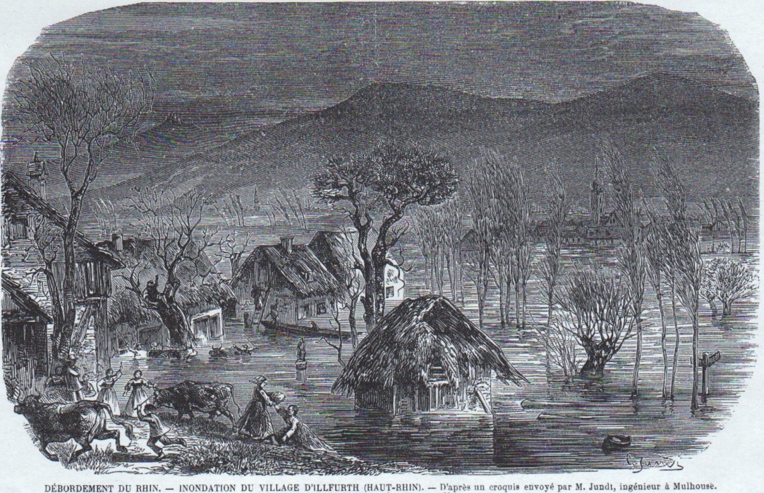 Inondation du village d'Illfurth en 1860